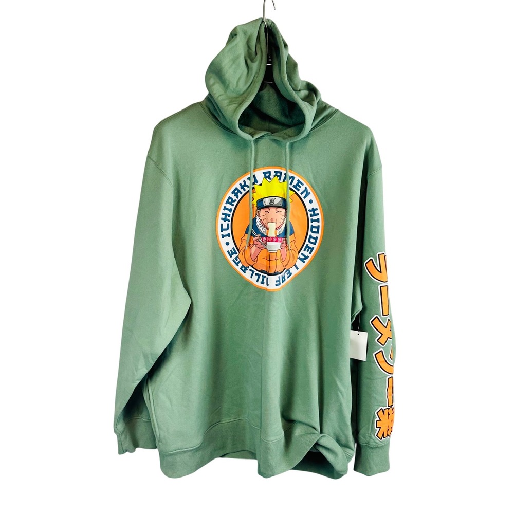 Naruto Mens 3XL Hoodie Green Hood Pull Over Ramen Cotton Long Sleeve